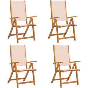 vidaXL Inklapbare Tuinstoel - Inklapbare Tuinstoelen - Tuinstoel - Tuin Stoel - Tuinstoelen inklapbaar 4 st massief acaciahout en textileen