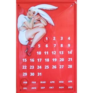 Bunny Pin Up Eeuwigdurende metalen kalender 20x30cm