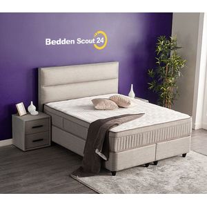 Beddenscout24 Boxspring bed met opbergruimte - 90x200 cm - Grijs - Opbergbed - Emma Inclusief 28 cm matras en topper HR- Koudschuim