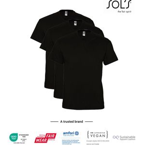 3 Pack SOLS V-hals, Heren T-Shirt 100% katoen V-hals, Donker Grijs Maat S