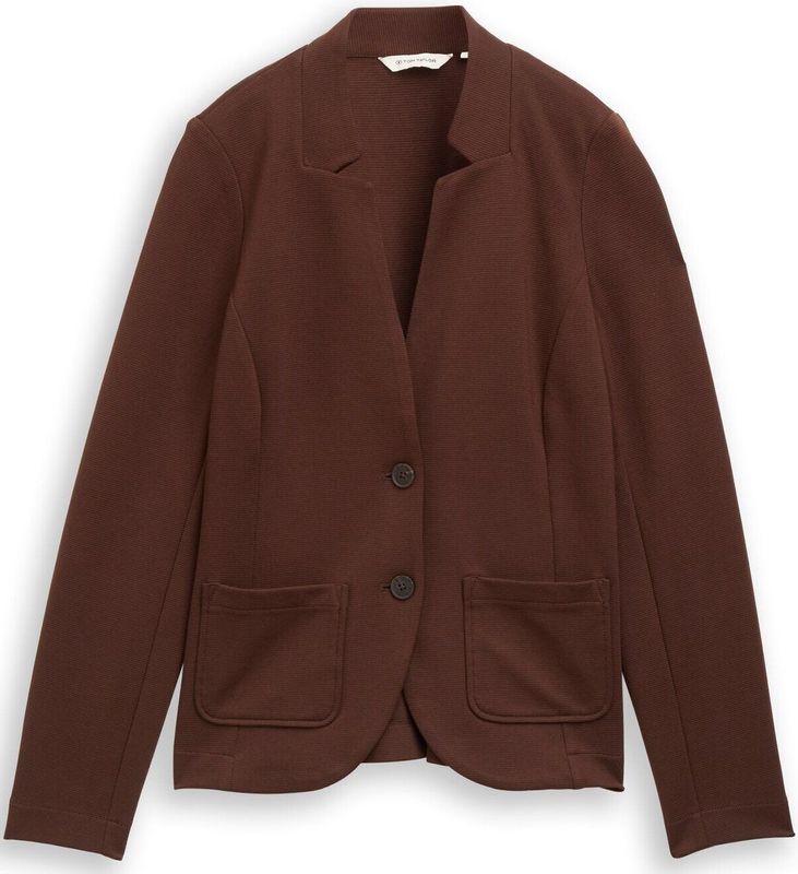 Tom Tailor - Sweatblazer Ottoman - Dark Pecan Brown - Met Opgestikte Zakken en Structuur
