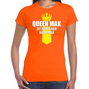 Koningsdag t-shirt Queen Max zit nooit aan haar max met kroontje oranje - dames - Kingsday outfit / kleding / shirt M