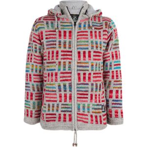 Gebreid Wollen Dames Vest van Schapenwol met Katoenen Voering en afneembare capuchon - SHAKALOHA - W Tictac ZH GreyMulti XL