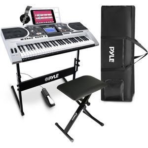 Pyle Keyboard, Elektrische Piano- Elektronisch Digitale Piano- Draagbaar Muziekkeyboard - 61 Toetsen Keyboard - Sustainpedaal, Hoofdtelefoon, Weerbestendige Tas,Kruk en Standaard
