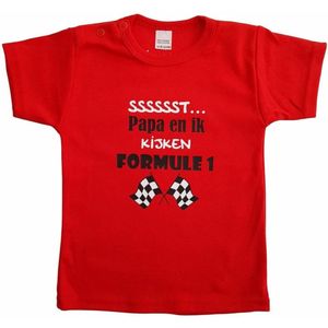 Rood baby t-shirt met ""Sssssst... Papa en ik kijken Formule 1"" - maat 92 - vaderdag, cadeautje, kraamcadeau, grappig, geschenk, baby, tekst