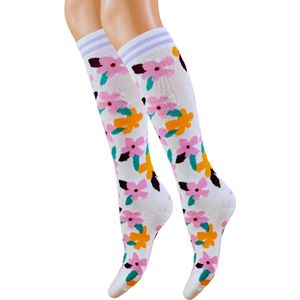 YELLOW MOON - Bloemen Serie - Katoenen Kniekousen - Light Rose - Maat 31-34