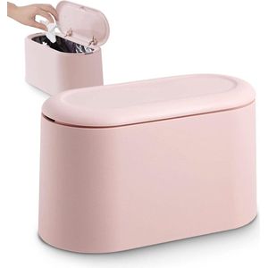 Afvalemmer met poppen-deksel, mini plastic tafel, vuilnisbak, bureau prullenmand voor badkamer, kantoor, bureau, opbergdoos voor dierenvoeding (roze)