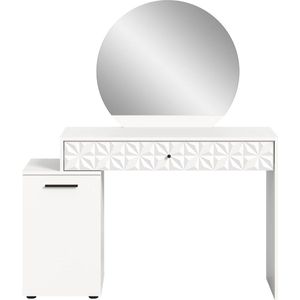 Prisma kaptafel spejl, 1 deur, 1 lade hoog glans wit.