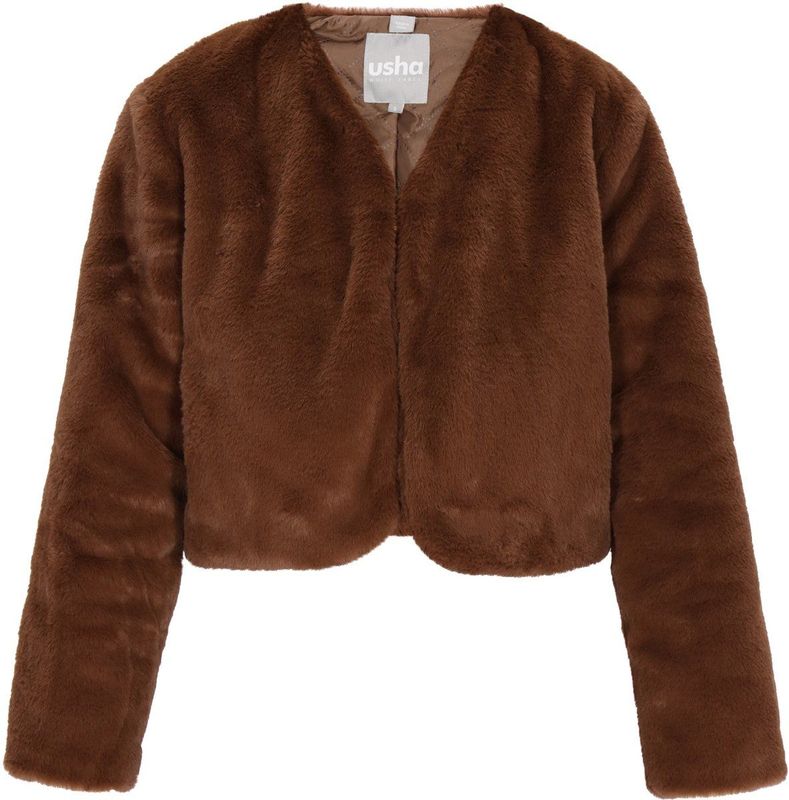 usha - Jas - Fake Fur - Regular Fit - V-hals - Lange Mouwen