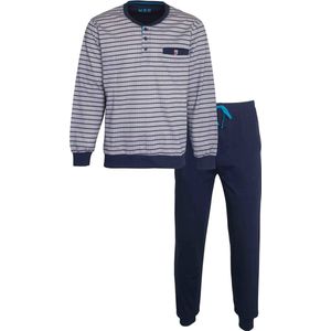 MEQ Heren Pyjama - 100% Katoen - Polo Sluiting - Lichtgrijs - Maat XXL