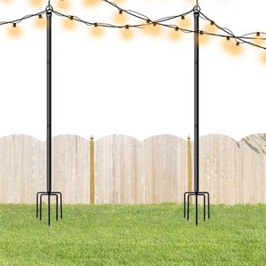 2 Stuks Metalen Buitenlichtmasten – 2,4 Meter Slingerpalen Voor Hangende Verlichting – Voor LED-String, Lantaarns, Kerstverlichting – Tuin, Feest, Bruiloft