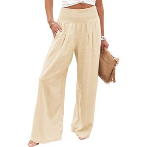 Zomer Hoge Taille Katoen Linnen Palazzo Broek Voor Dames