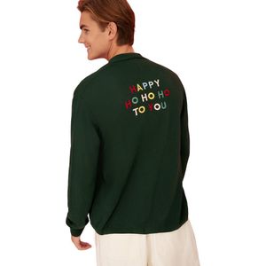 Trendyol Donkergroen Regular Fit Kerstshirt Met Tekst Op De Achterkant Gedetailleerd Gebreide Trui Tmnaw22Hi0815