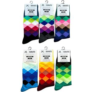 Sukats® The Casual Ones - 6 Paar - Maat 41-46 - Herensokken - Geruite Sokken - Set A - Happy Colorful Socks - Grappige Sokken - Vrolijke Sokken - Kerstsokken - Cadeausokken