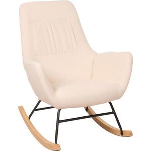 Schommelstoel MCW-N13, schommelstoel relaxfauteuil TV-fauteuil, massief hout metaal stof/textiel 320g/m² ~ crème