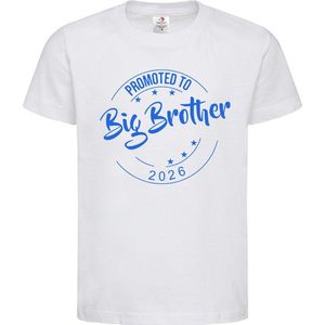 Shirt Aankondiging zwangerschap Promoted to Big Brother 2026 | korte mouw | Wit/blauw | maat 110/116 zwangerschap aankondiging bekendmaking Baby big bro brother Grote Broer