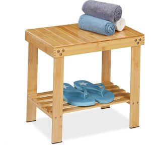 Relaxdays badkamer bankje met opbergruimte - bamboe badkamerkruk - zitkruk 150 kg - hal
