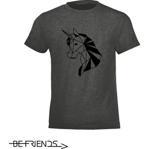 Be Friends T-Shirt - Unicorn - Kinderen - Grijs - Maat 12 jaar
