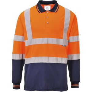 Portwest - S279 - Tweekleurige Polo met Lange Mouw - Oranje/Marine - XXXL
