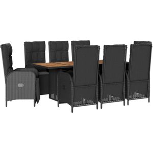 vidaXL Tuinset - Tuinsets - Loungeset - Tuintafel - 9-delige Tuinset poly rattan zwart