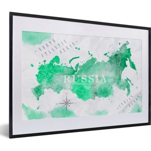 Fotolijst incl. Poster - Wereldkaart - Rusland - Groen - 60x40 cm - Posterlijst