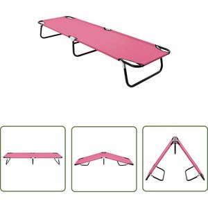 The Living Store Ligbed inklapbaar staal roze - Campingbed - Lounge Bed - Ligbed - Outdoor Meubilair - Tuinset