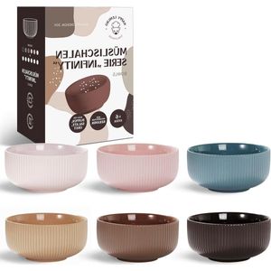 Designer Schalen Set 6 x 750 ml - Groot - Mueslikommen voor Muesli Soepen Ramen Bowls - Soepkommen - Kommen Set Aardkleuren