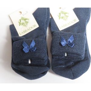 sokken - 2 Pack - Meisje - marine - Effen - Overslag - strikje - 2 jaar 23/24