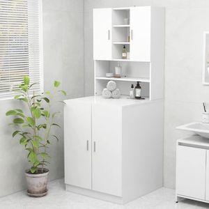 Wasmachinekast met opbergruimte voor badkamer en toilet, hoge kast, badkamerrek, wit