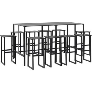 vidaXL 11-delige Tuinbarset - Staal - Zwart Tuinbarset - Buitendecoratie - Staal Meubilair - Bistrostoel - Tuintafel