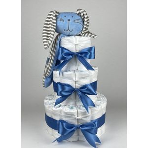 Chouette-Chouette | Luiertaart Jongen | Kraamcadeau | Geboorte Jongen | Babyshower | Knuffeldoek Konijn Knuf Blauw - diep Blauw