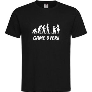 T-shirt Unisex Volwassenen Grappig Bachelor Party Vrijgezel Vrijgezellen Feest Tekst ""Game over!!"" Op Voorkant | korte mouw | Zwart/wit | maat XL