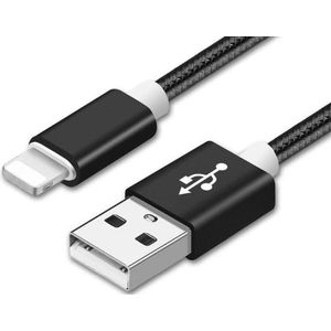 Oplaad kabel Iphone USB- Lightning 1 Meter (zwart-Nylon)
