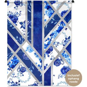 Wandkleed - Wanddoek - Delfts blauw - Patroon - Luxe - 90x120 cm - Wandtapijt