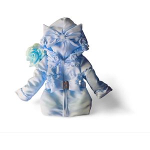 Maat 134 Zomerjas Blauw baby en kind Jas glitter kinderjas met roosjes babyblauw