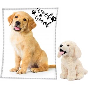 Animal Pictures Fleeceplaid Labrador - 150 x 200 cm - Coral Fleece - inclusief pluche knuffel - 20 cm