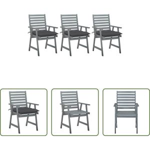 The Living Store Eetstoelen Set Tuin - Massief Acaciahout - 56 x 62 x 92 cm - Antraciet Kussen