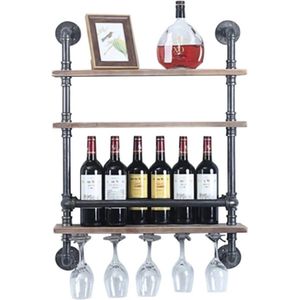 Gran VidaÂ® - Wijnrek met Industrieel Design - Dennenhout en Metaal - 61 x 20 x 89