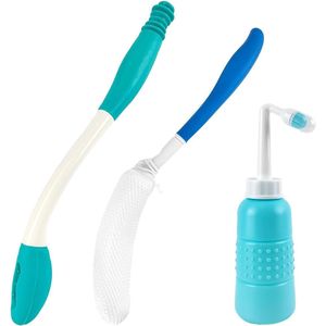 Toilethulpset, wc-wastafel, met spoeling, toilethulp voor het afvegen van de billen, silica billenwisser toilethulp, tang voor het oppakken zonder te bukken