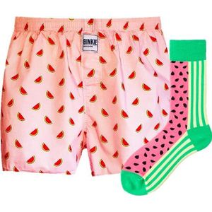 Binkie Compleet Box | Watermeloen Boxershort maat L/XL en Watermeloen Sokken maat 43-46 | Cadeau voor Hem