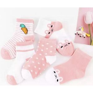 5 paar New born Baby sokken - set babysokjes - 0-6 maanden - Roze Konijnen sokken - Babysokken - Multipack - Dierensokken - Kraamcadeau voor Jongen of Meisje - Babyshower Cadeau - Kraammand