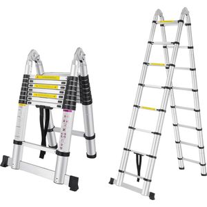 Inklapbare Telescopische Ladder 3,8m - Aluminium Uittrekbare Ladder met Antislip Treden en Hoog Draagvermogen