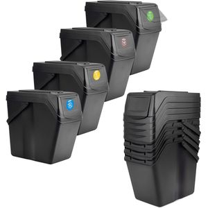 KADAX - Afvalemmerset - Zwart - 4 x 25 l - Afvalcontainer met Dicht Deksel