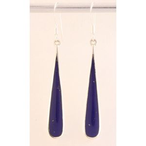Lange druppelvormige zilveren oorbellen met lapis lazuli
