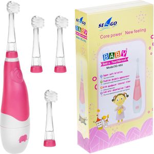 SEAGO - Sonische Tandenborstel voor kinderen - 1xAA 1,5V (niet meegeleverd), 4 borstels - SG-902 - Roze