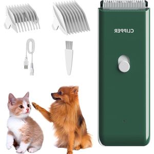 Stille professionele tondeuse voor honden en katten met keramisch lemmet - Elektrische dierentondeuse IPX7 waterdicht groen