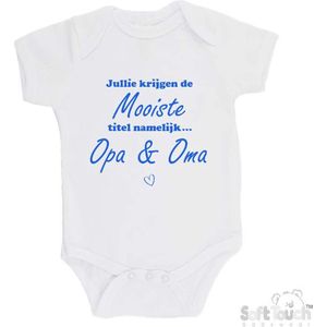 100% katoenen Romper ""Jullie krijgen de mooiste titel namelijk... Opa & Oma"" Jongens Katoen Wit/blauw Maat 56/62
