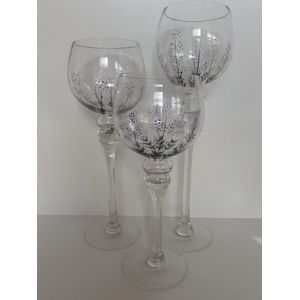 Luxe glazen set van 3 Glazen met lavendel takjes erop 40-35-30 cm Hoog van G.Wurm