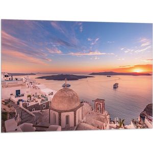Vlag - Uitzicht op Griekse Kustplaats Santorini - 100x75 cm Foto op Polyester Vlag