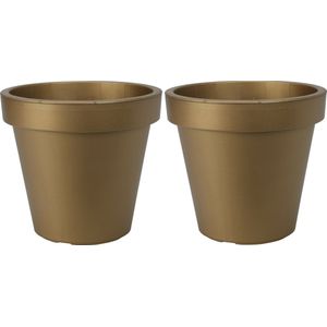 Pro Garden Plantenpot/Bloempot Botanic Gold - 2x - Buiten - Kunststof - Mat Goud- Dia 20 cm - Rond